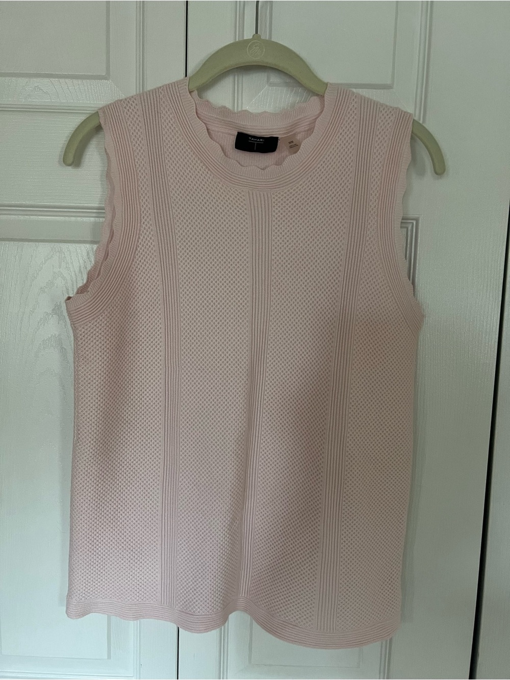 Tahari Blush Pink Textured Knit Shell with Scalloped Neckline